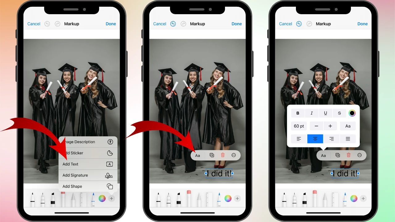 how to add text to a photo on iphone
