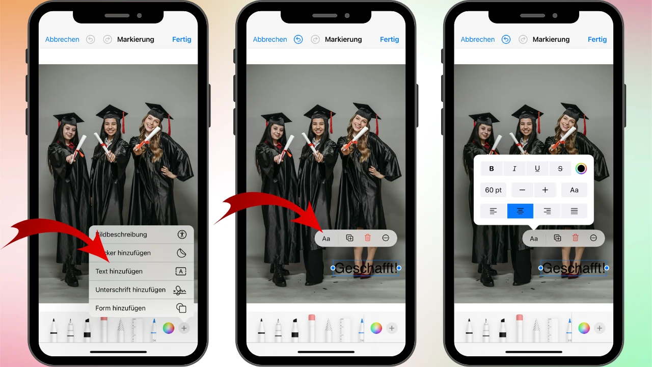 text in bild einfügen iphone