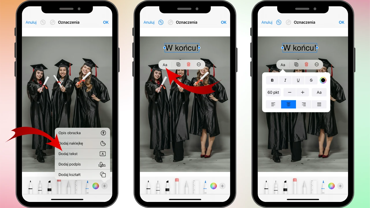 jak dodać tekst do zdjęcia na iphone
