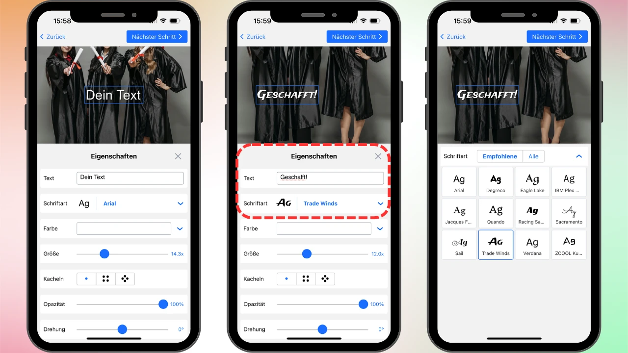 text in bild einfügen iphone