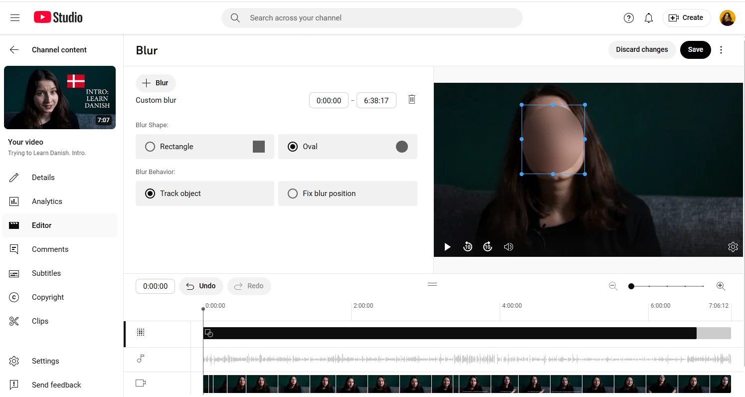 Blur a Face in a Video using YouTube Studio