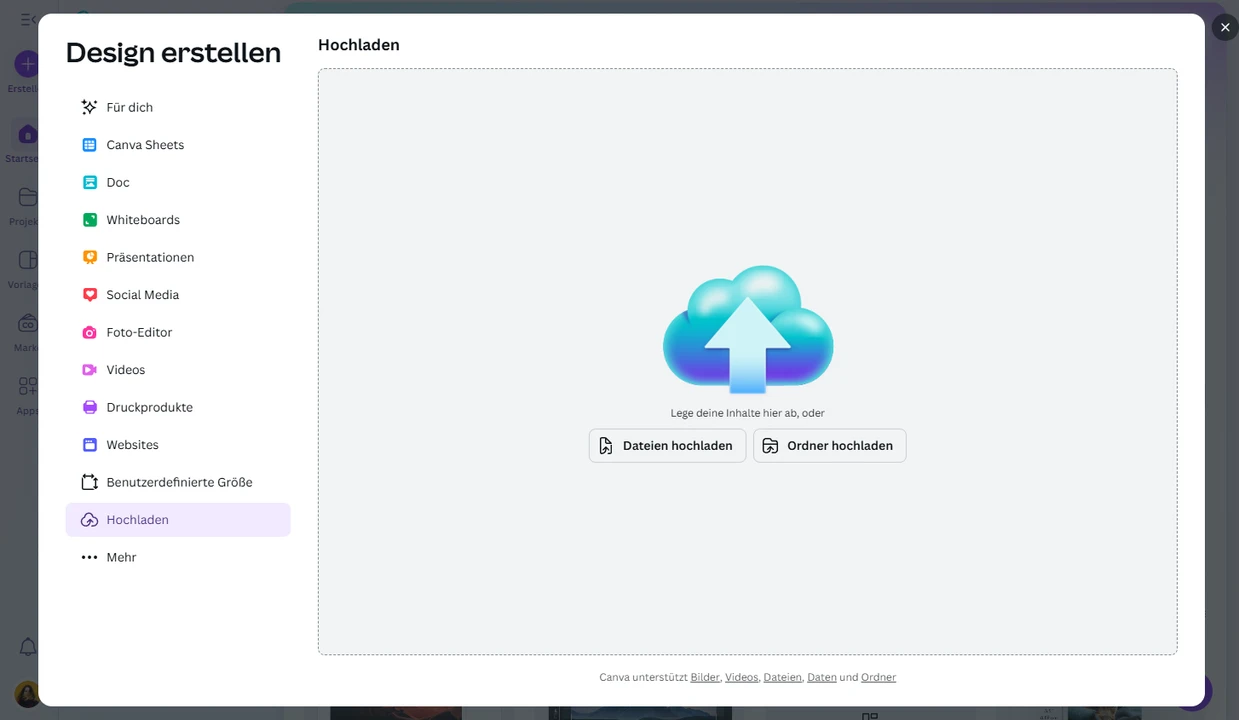 Eine Datei in Canva hochladen