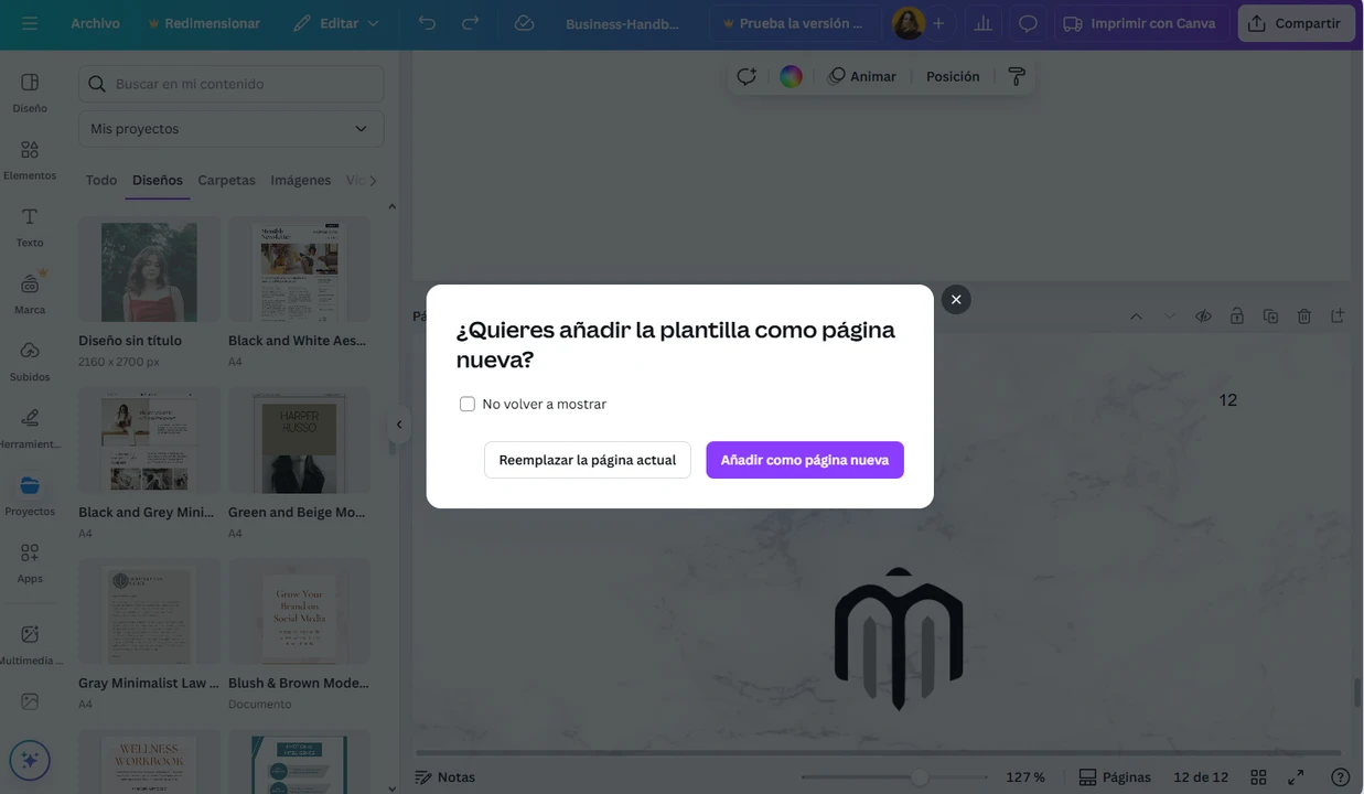 añadir una página desde otro PDF en Canva