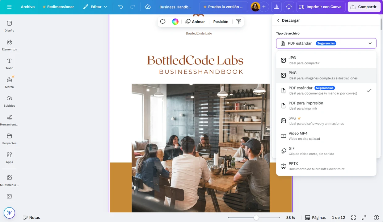 Editor de PDF en línea de Canva