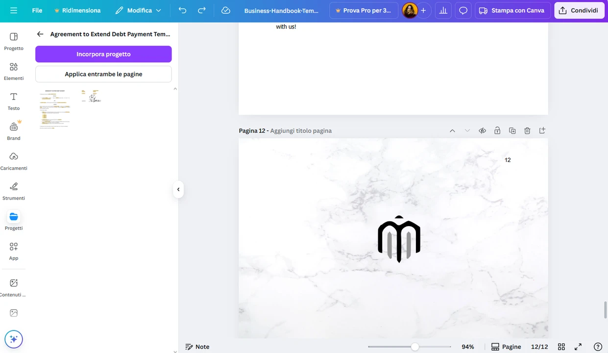 Aggiungere una pagina da un altro PDF in Canva