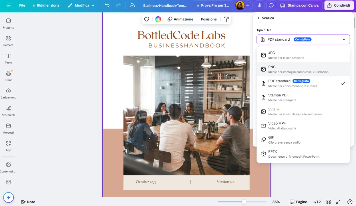 Modifica PDF online con Canva