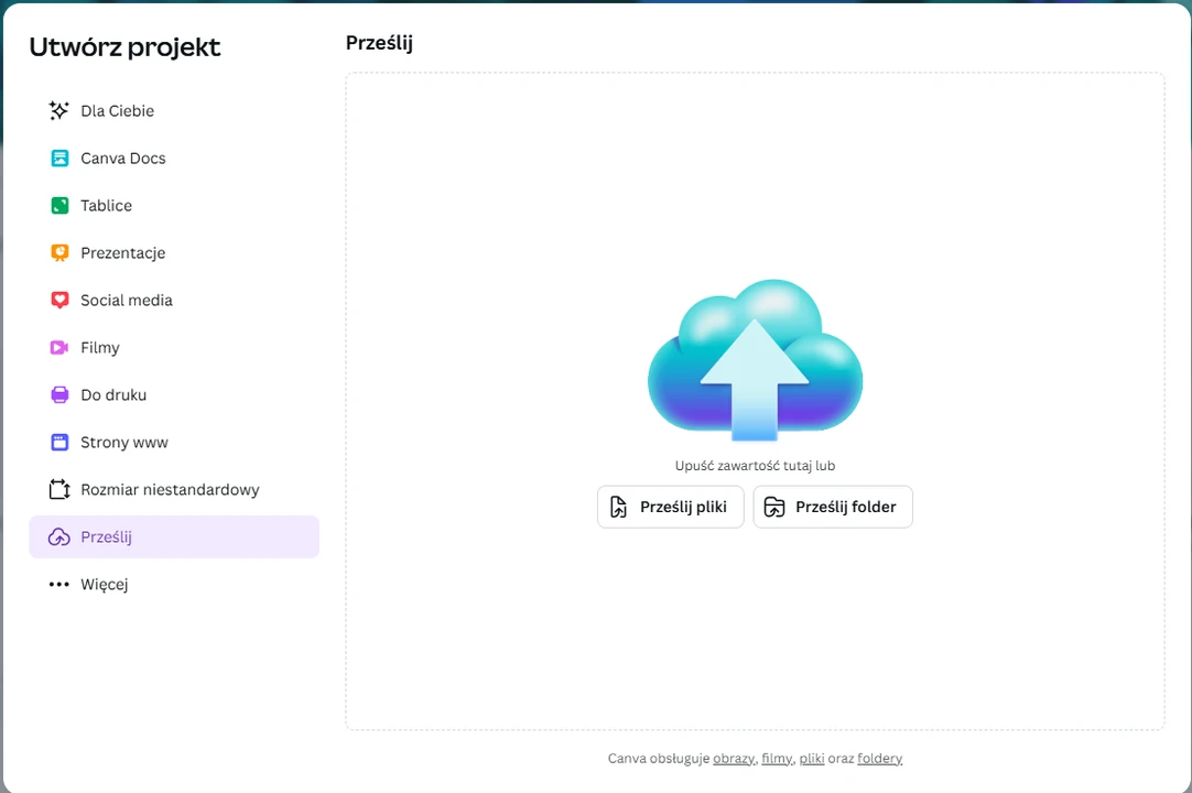 Prześlij plik Canva