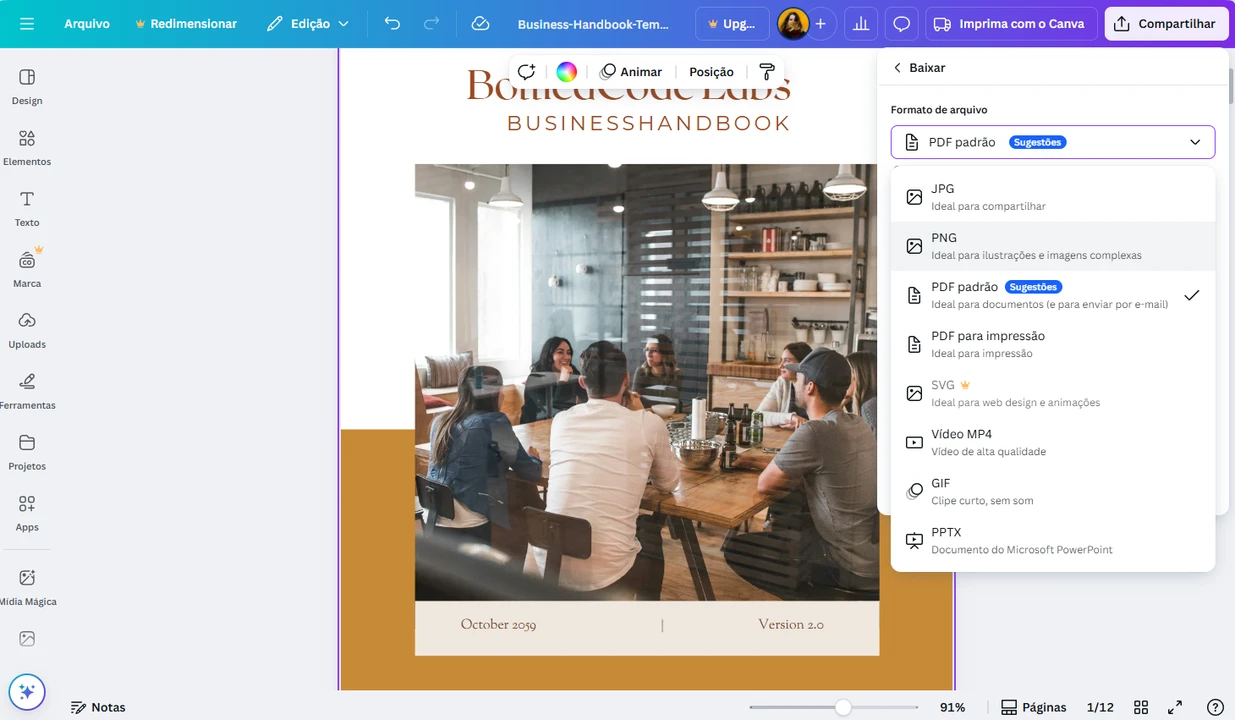 Editor de PDF online do Canva