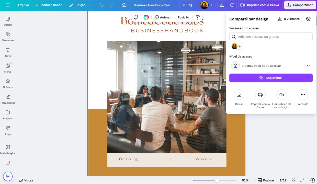 Editor de PDF online do Canva
