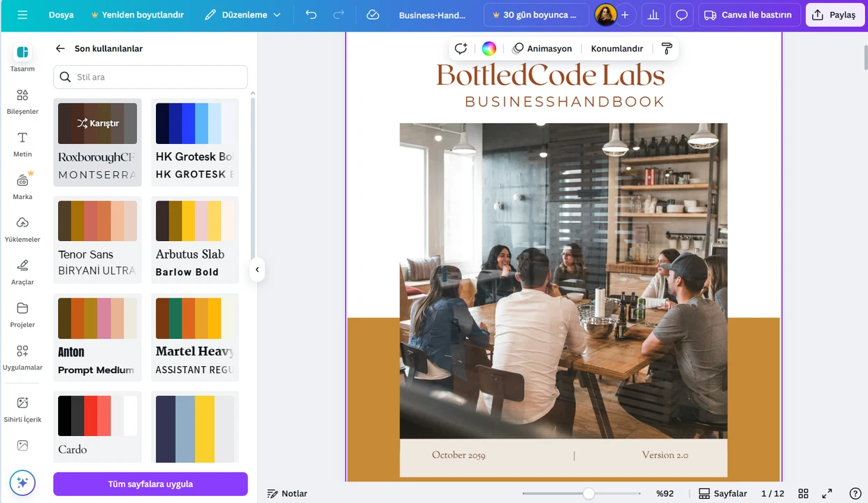 Canva çevrim içi PDF düzenleyici