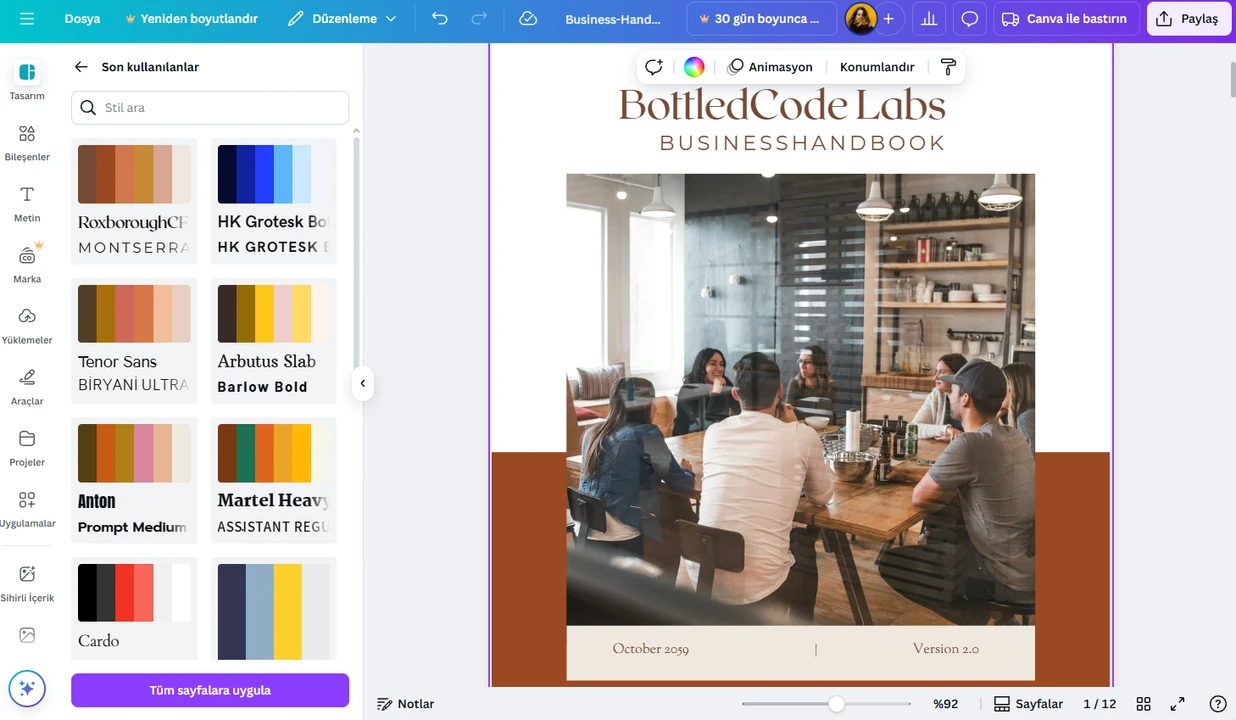 Canva çevrim içi PDF düzenleyici