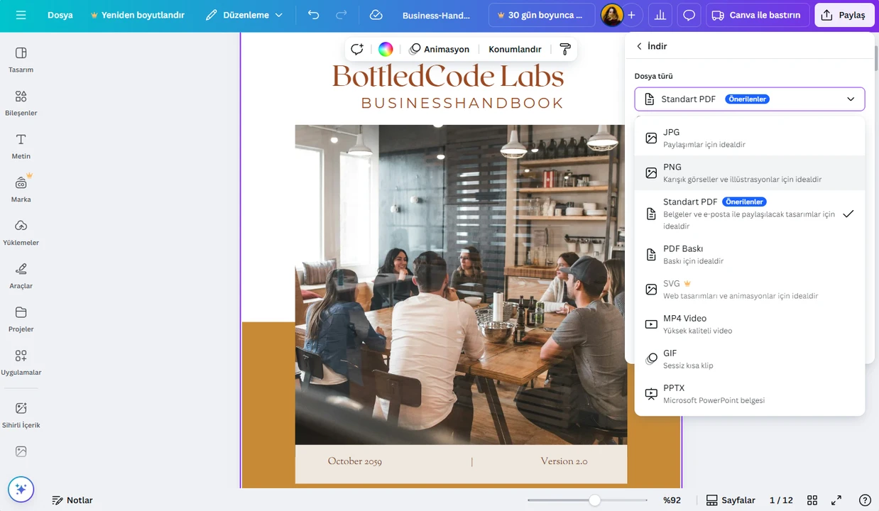 Canva çevrim içi PDF düzenleyici