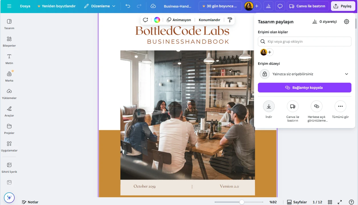 Canva çevrim içi PDF düzenleyici