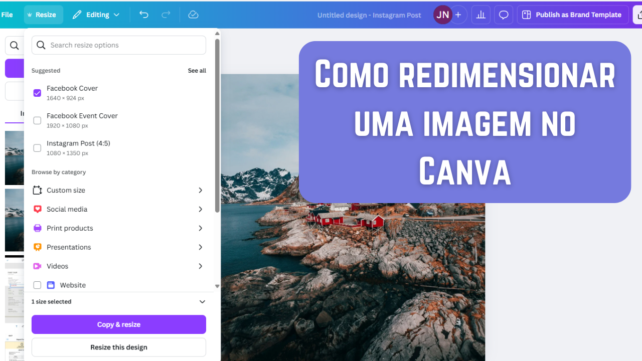 como redimensionar uma imagem no canva