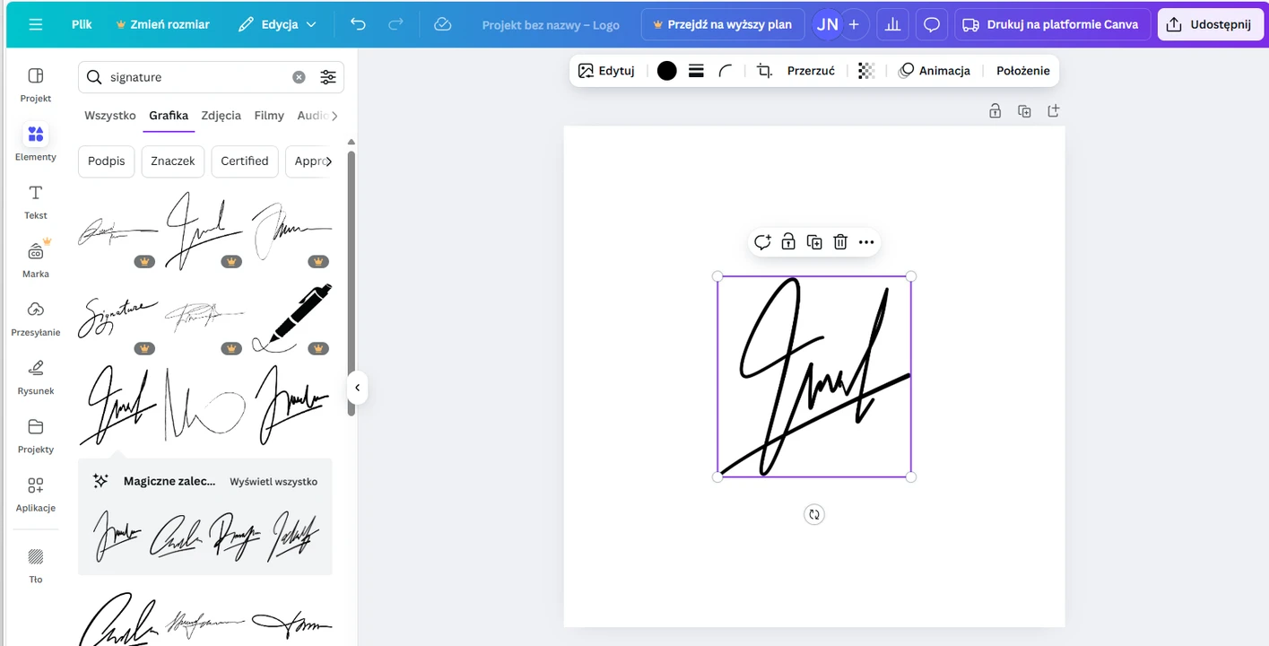 podpis canva