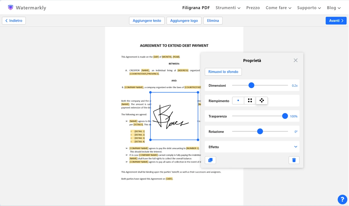 aggiungere filigrana al PDF