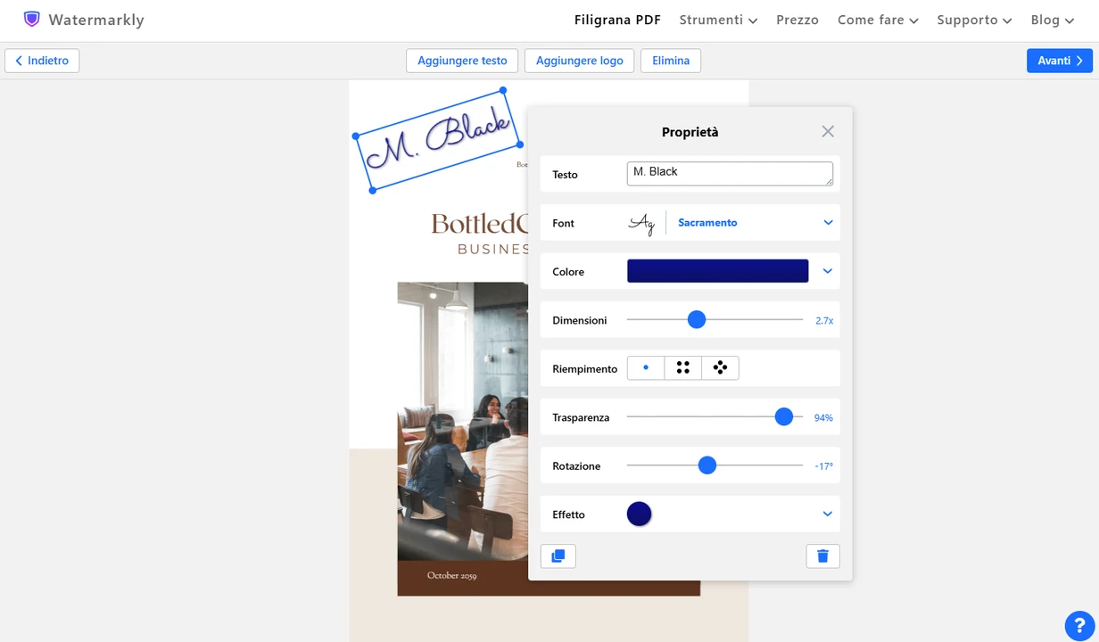 aggiungere filigrana al PDF