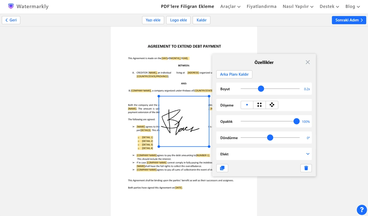 pdf filigran ekleme