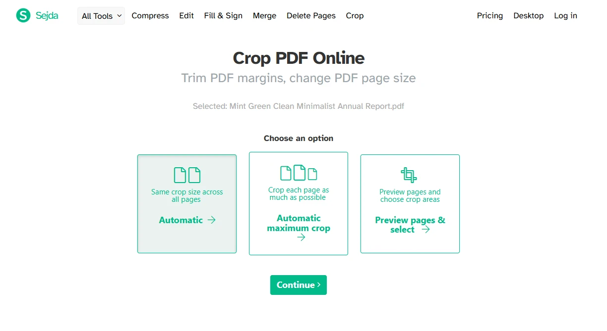 How to Crop a PDF on Windows using Sejda
