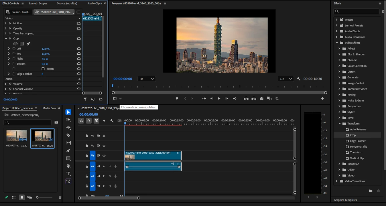 how to crop a video in premiere