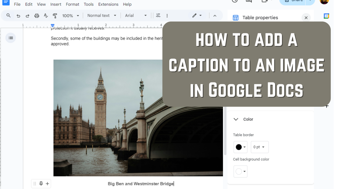 how to add caption to image in google docs