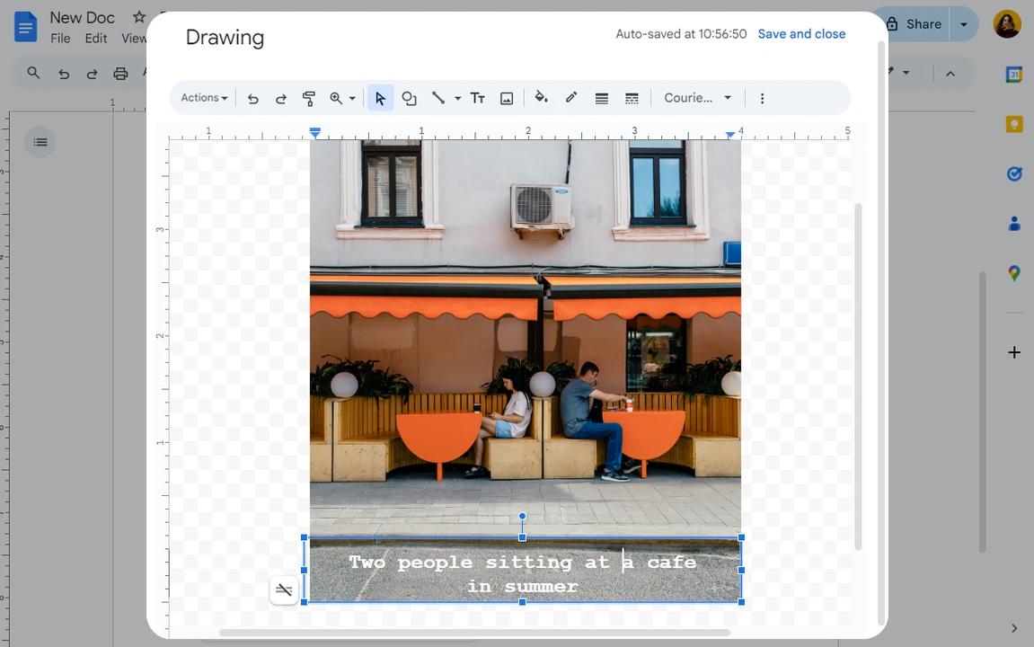 Add a Caption to an Image in Google Docs Using Drawing