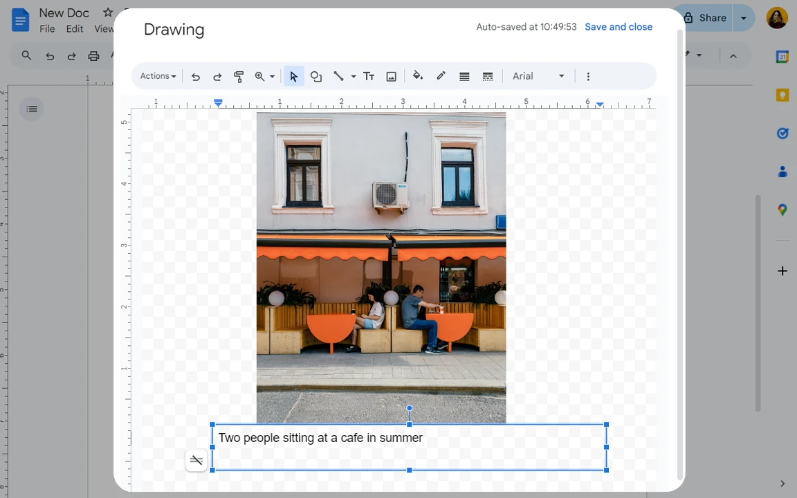 Add a Caption to an Image in Google Docs Using Drawing