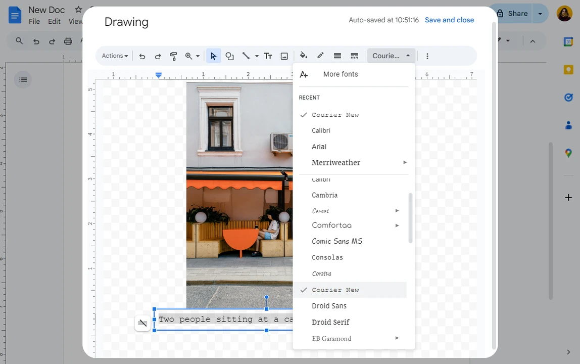 Add a Caption to an Image in Google Docs Using Drawing