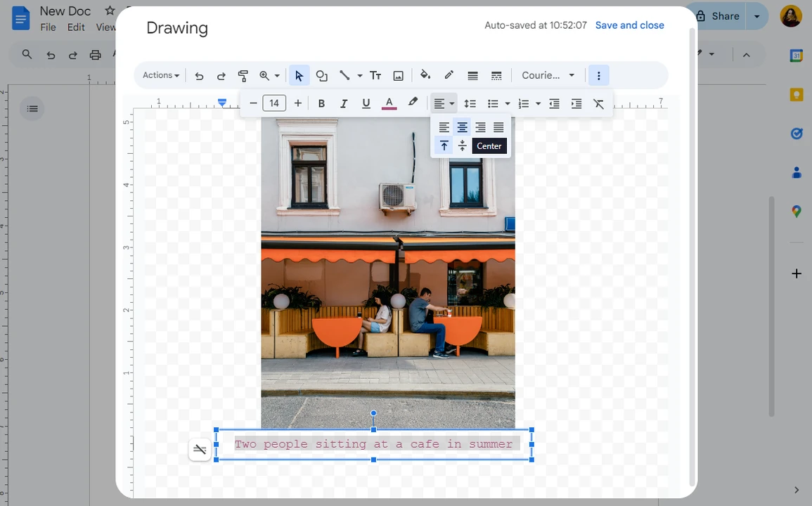 Add a Caption to an Image in Google Docs Using Drawing