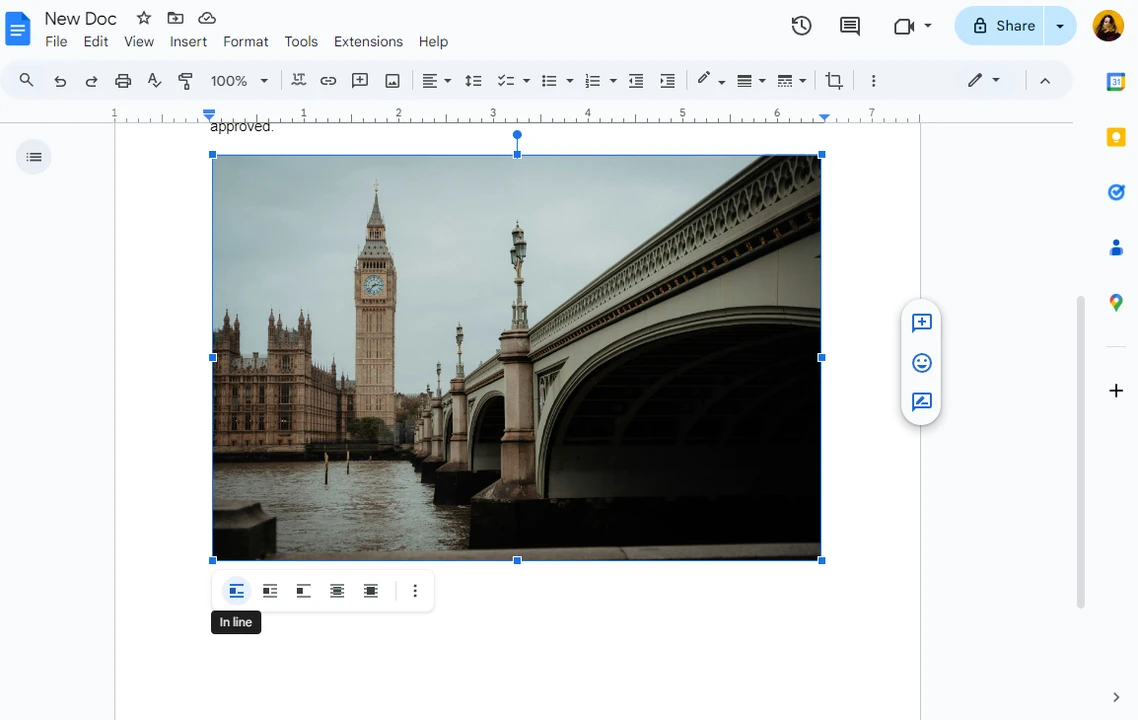 google docs add caption to image