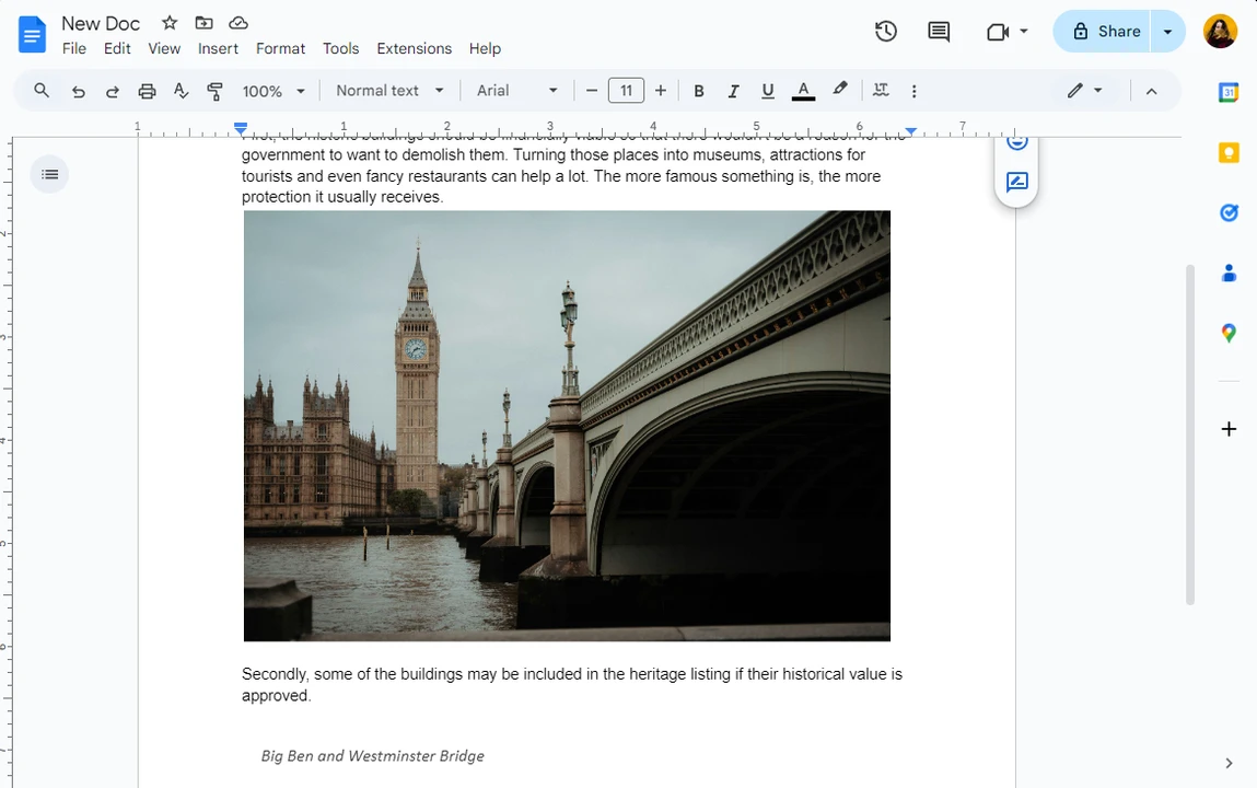 add caption to image google docs