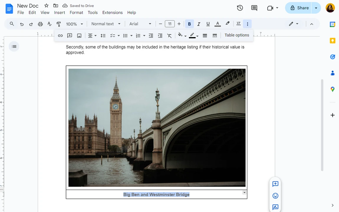 how to add caption to image in google docs