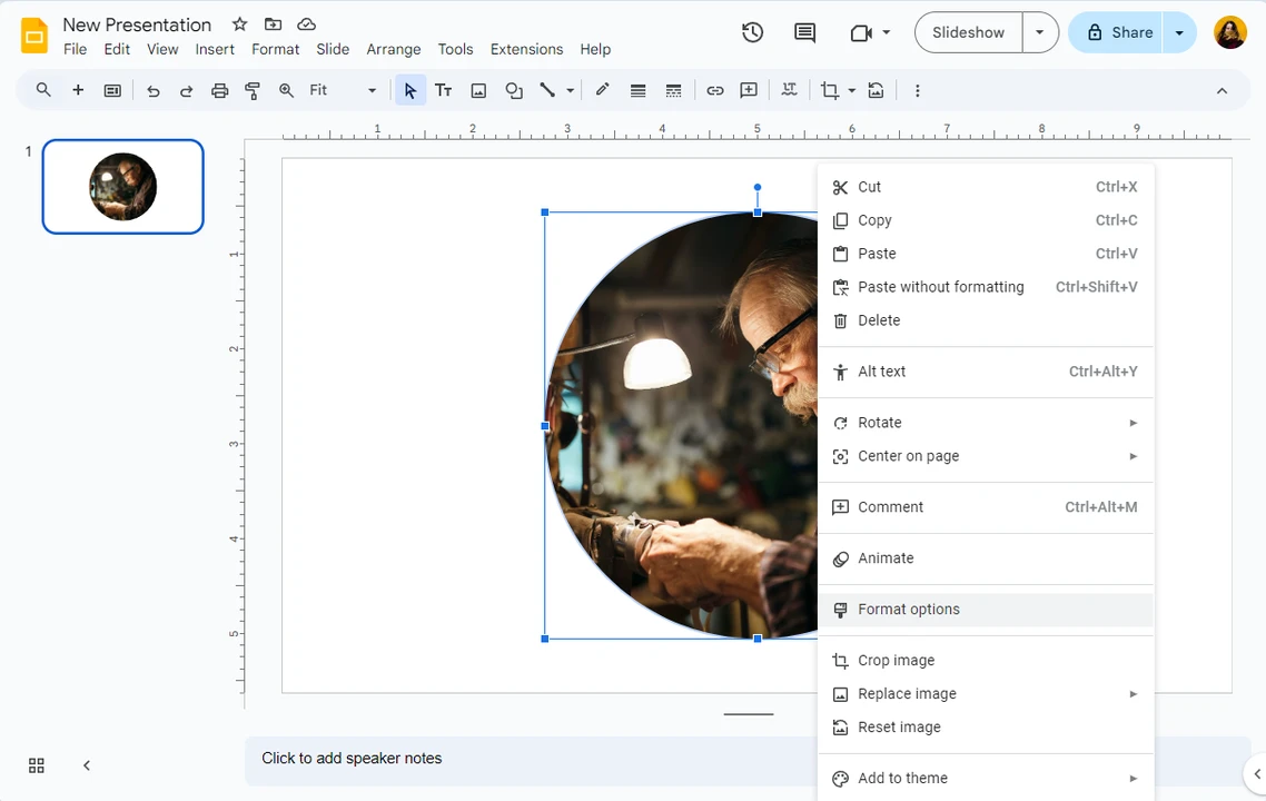 how to make an image a circle in google slides