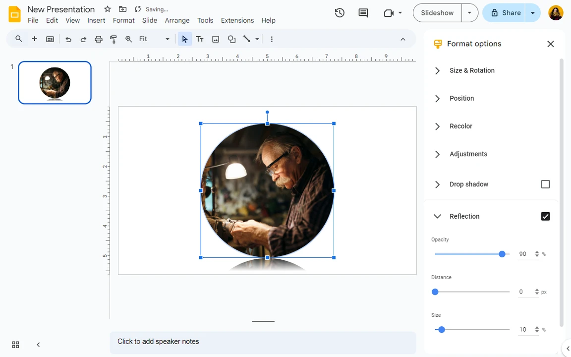 circle image in google slides with reflection