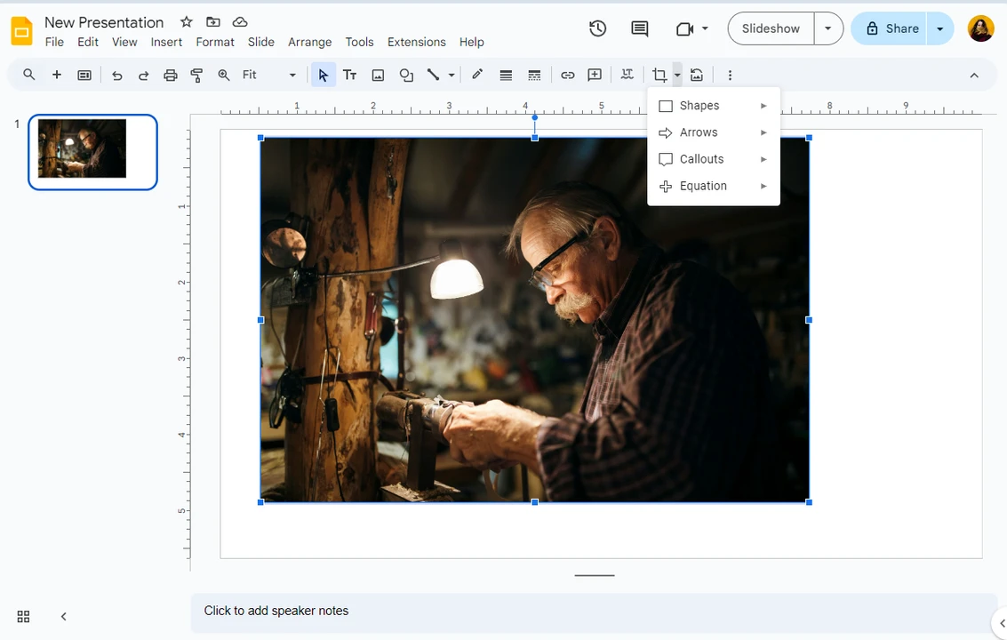 how to make an image in google slides a circle