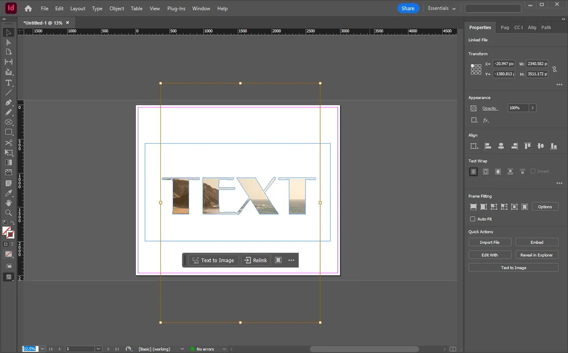 How to use text as a frame to crop an image in InDesign