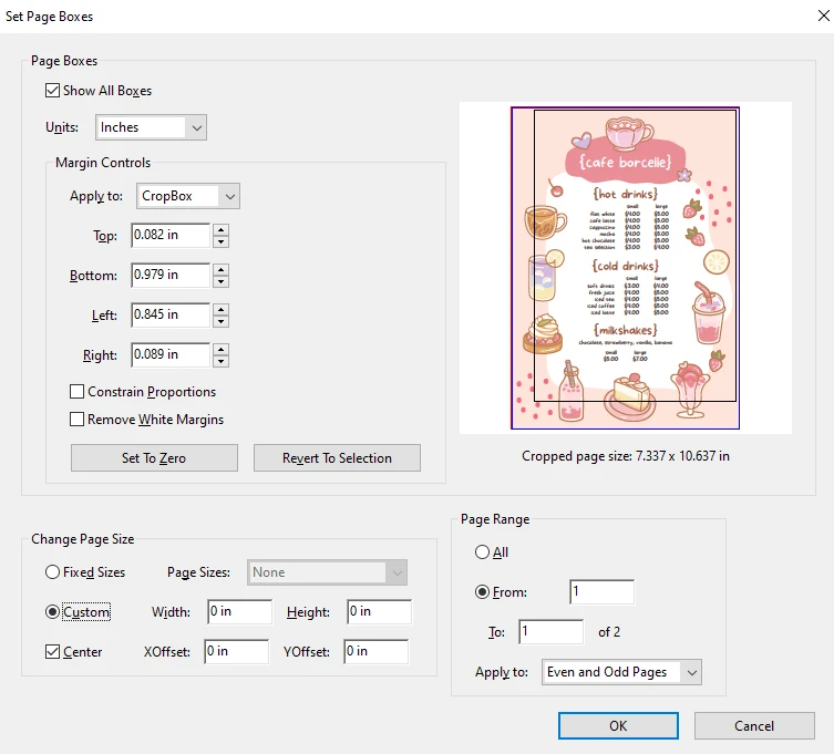 How to change the size of a PDF by cropping it