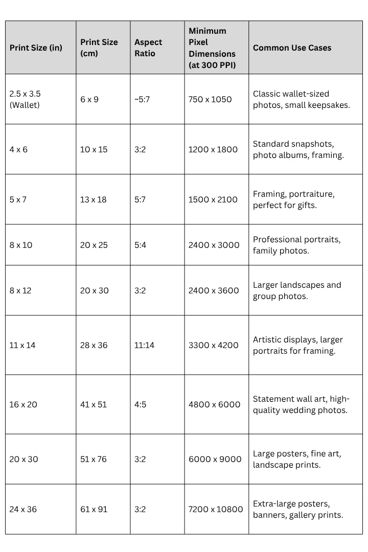 What Are the Standard Image Sizes for Print?