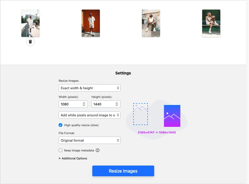 как изменить размер фотографий для Instagram с помощью инструмента изменения размера