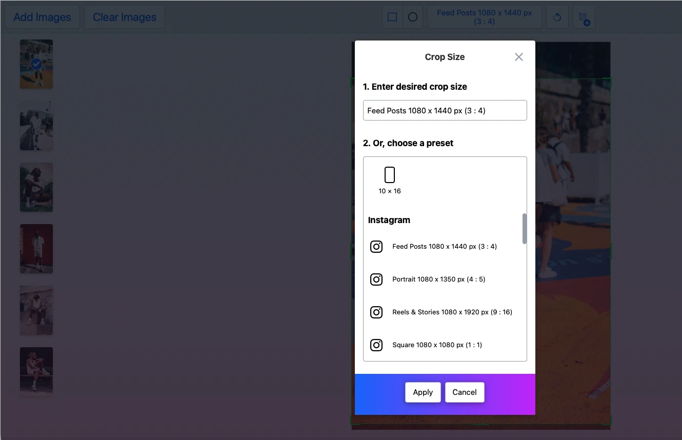 как изменить размер фотографий для Instagram с помощью инструмента кадрирования