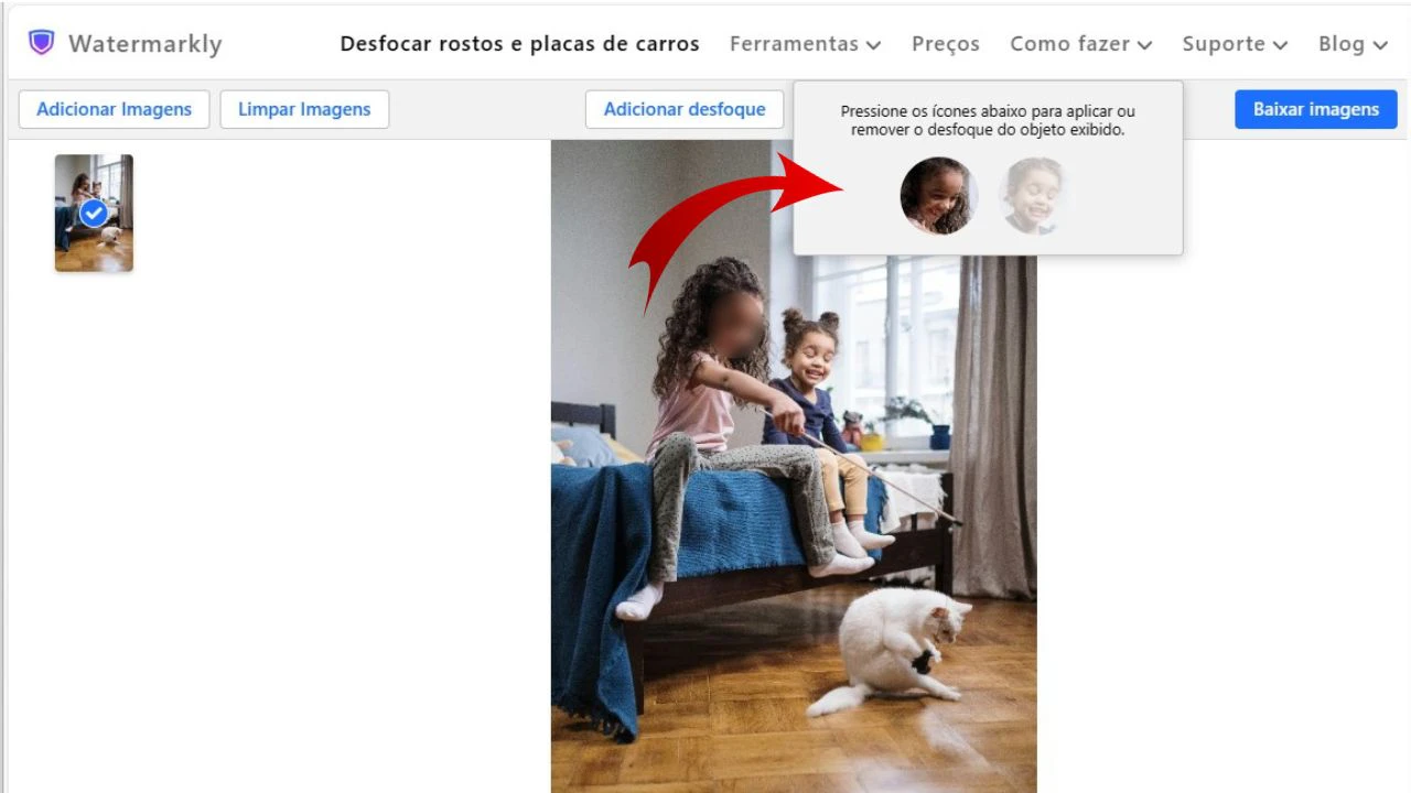 desfocar rosto em fotos online grátis