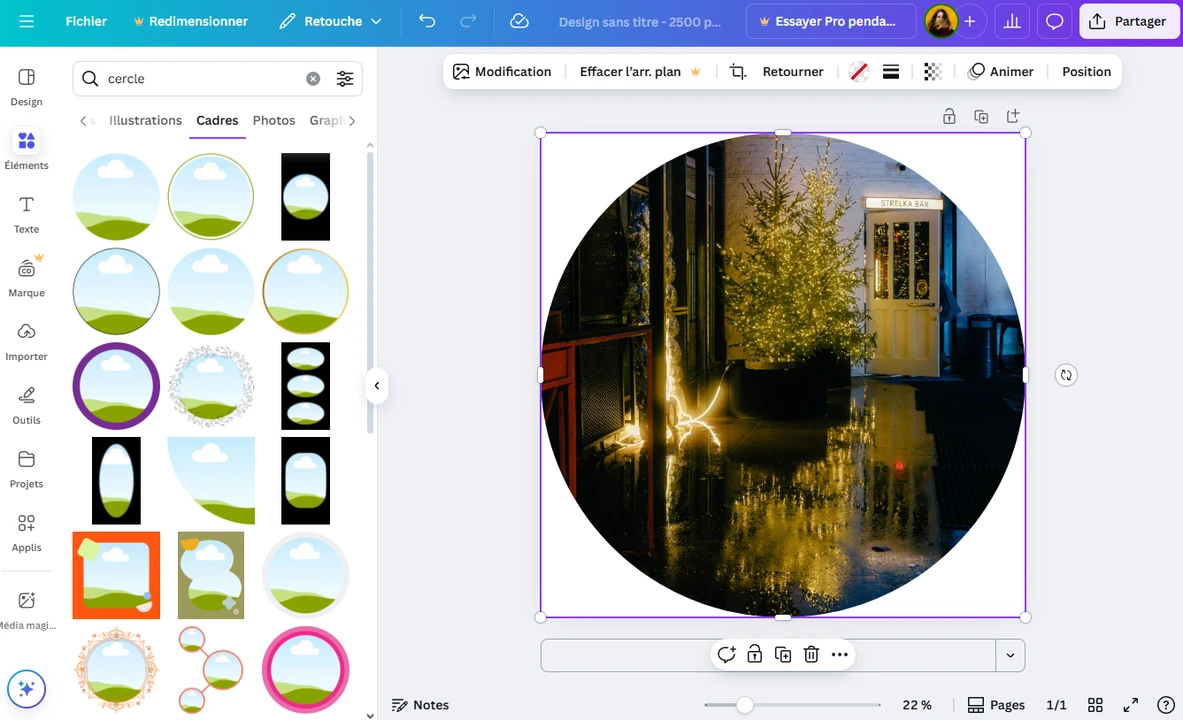 comment rogner une photo en rond sur canva