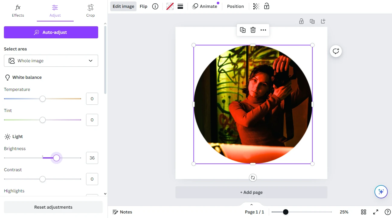 edit the round photo in canva