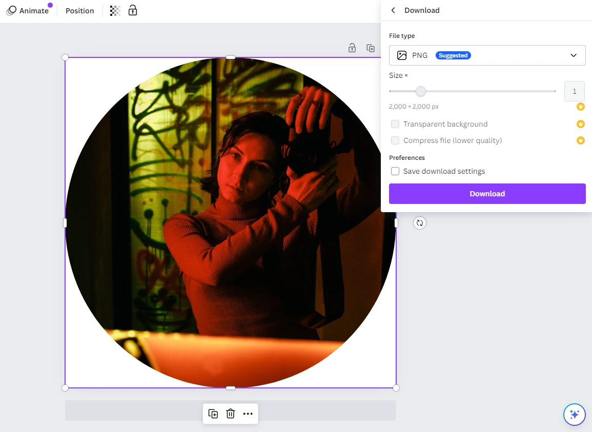 download circle cropped image in canva