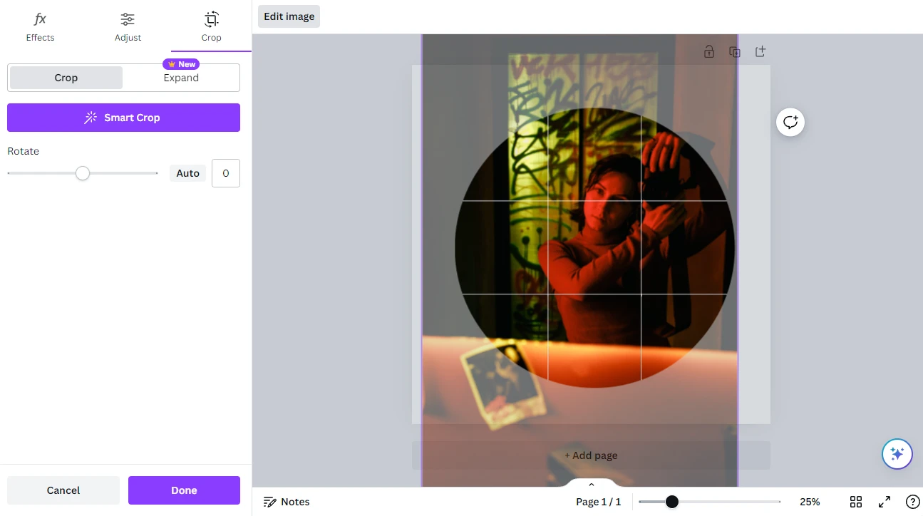how to crop a circle in canva