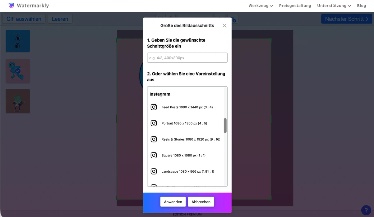GIF zuschneiden Werkzeug