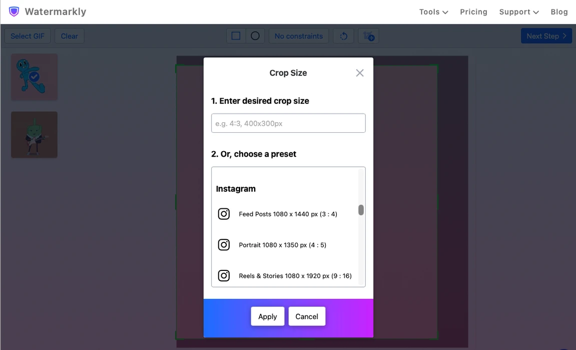 przycinanie obrazu GIF