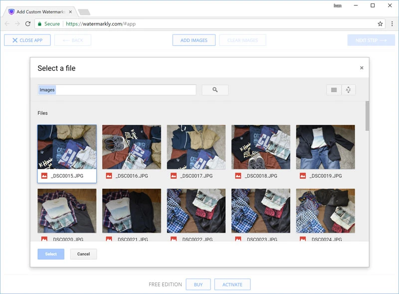 Selecting photos from Google Drive