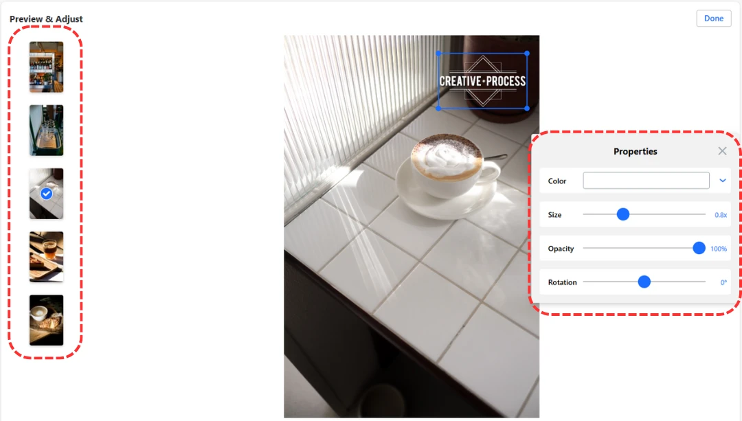 Preview watermark on photos