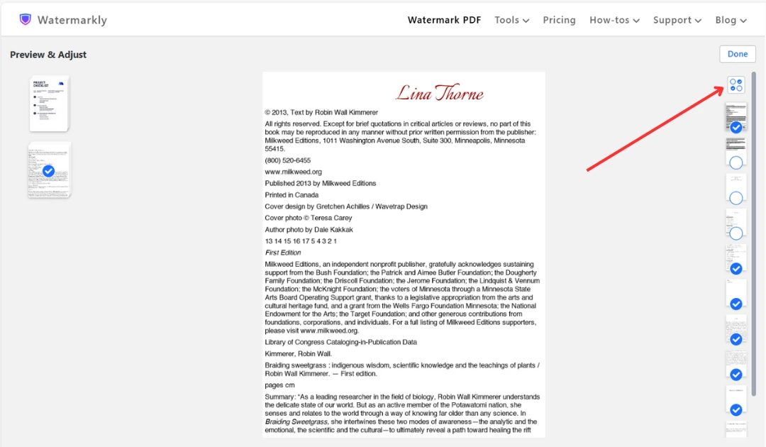specify which pages to protect with a watermark